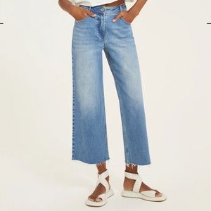 Something Navy Raw Edge Wide Leg Cropped Denim